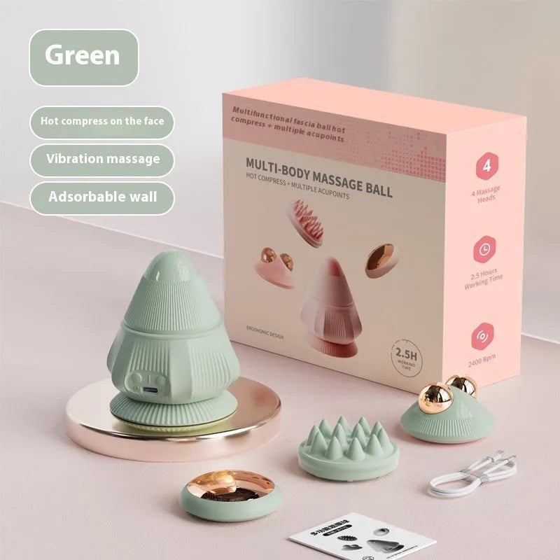 Rechargeable pink silicone multi-head neck massager in gift box with hot compress function
