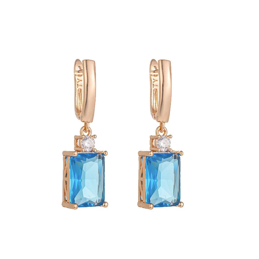 Square geometry earrings with quadrilateral design in gold or silver electroplated finish