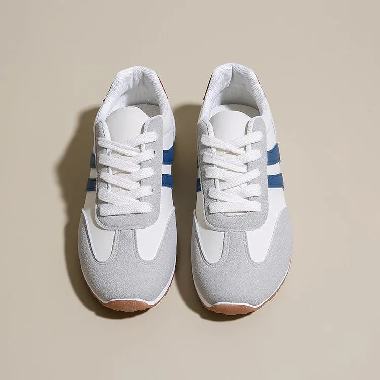 Blue and grey Cortez stripe pattern leisure sports shoes with flat heel and round toe