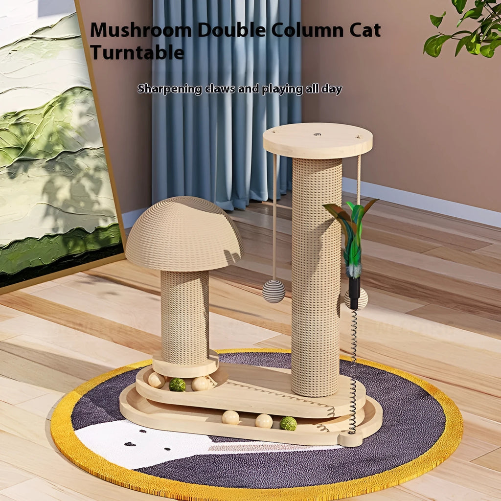 Solid wood cat turntable scratching post with rotating play surface
