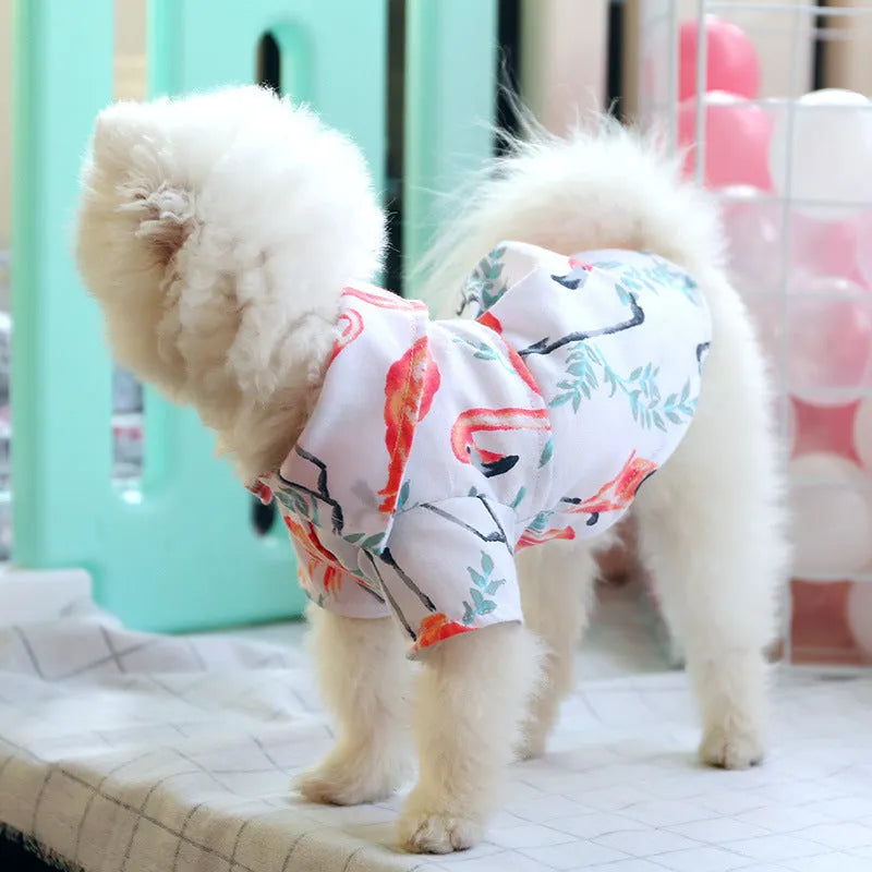 Small dog summer casual shirt with dragonfly print, cotton fabric, size M for thin breeds