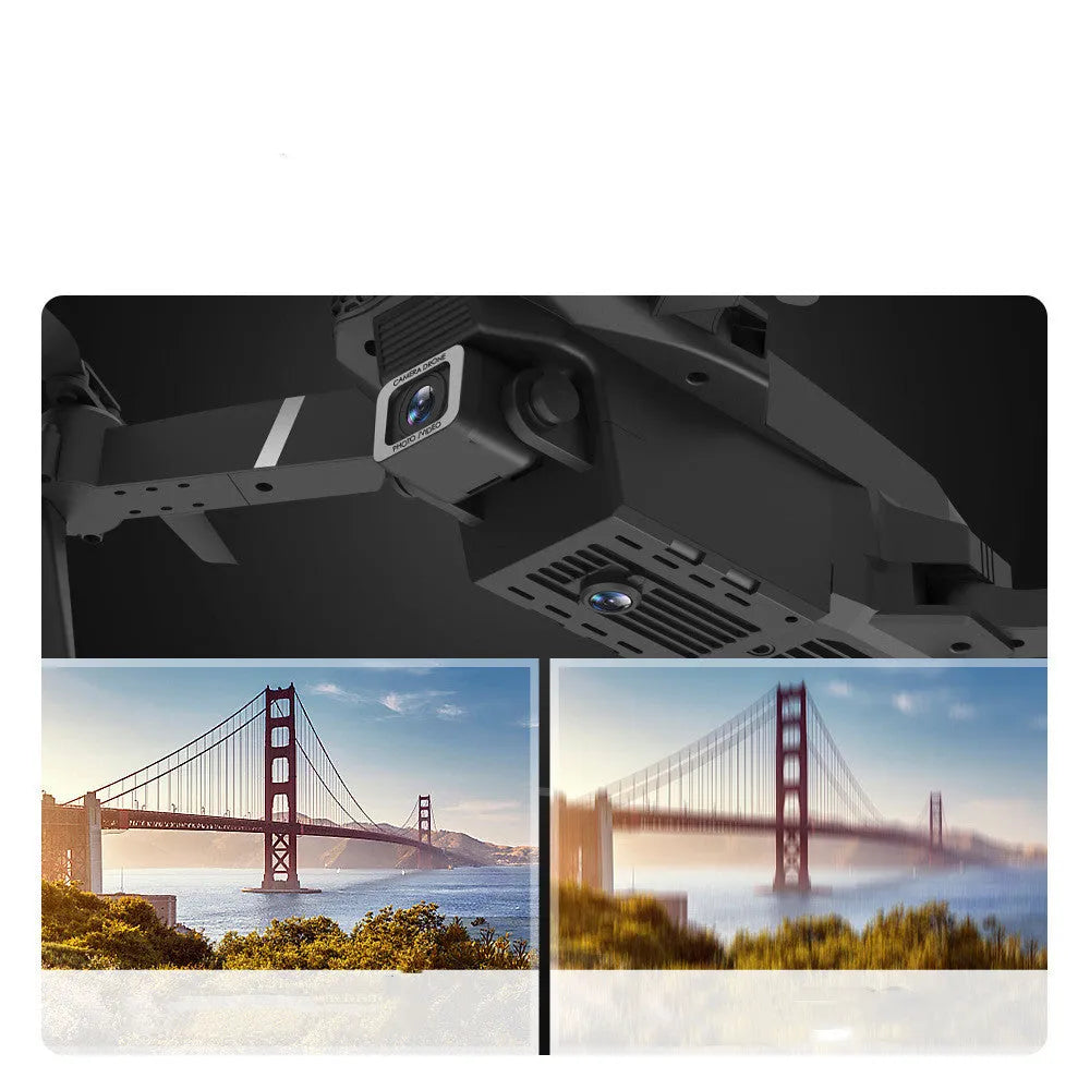 LSRC LS-E525 foldable 4K dual camera quadcopter drone with black and white body, arms folded