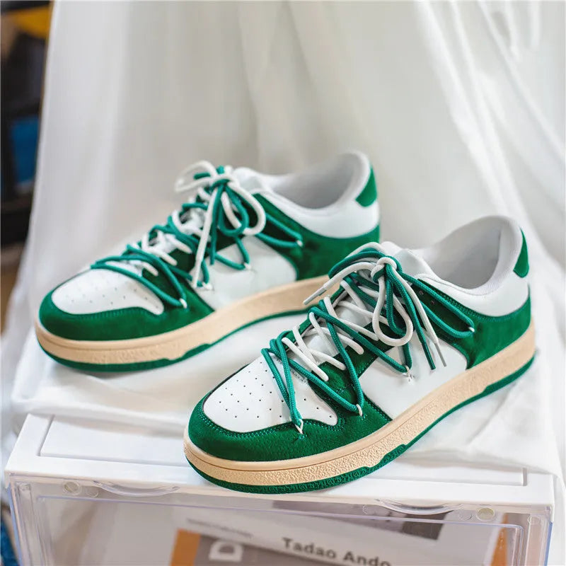 Men's low-top lace-up sneaker in beige with microfiber upper, rubber sole, and round toe design