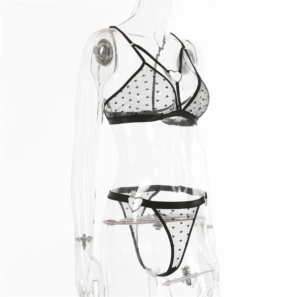 Ladies black spandex mesh two-piece sportswear set with matching top and pants