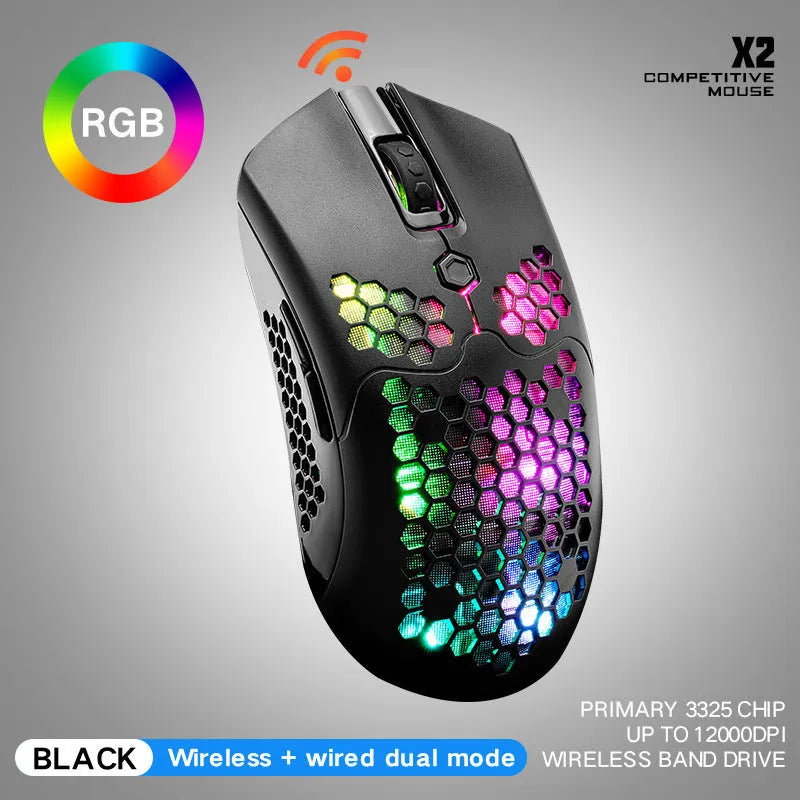 Free Wolf X2 wireless gaming mouse in multiple colours with RGB lighting and programmable buttons