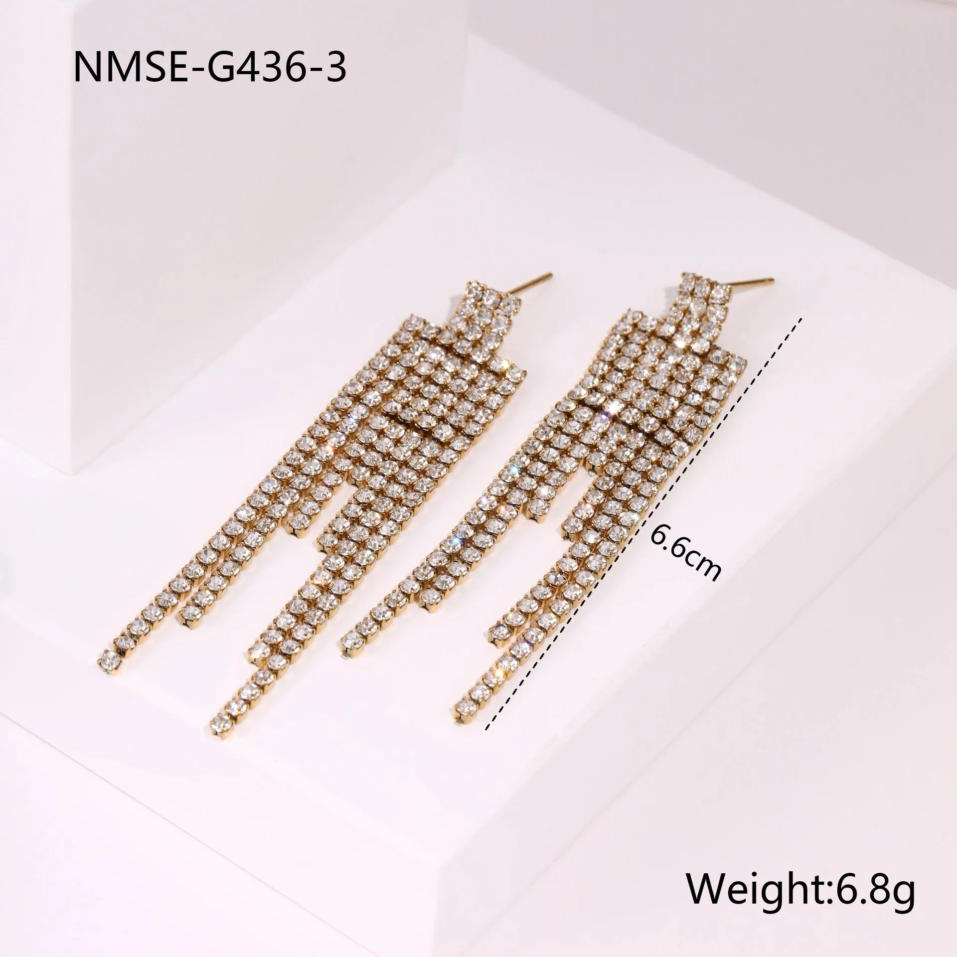 Women's stainless steel heart earrings with diamond tassel and 18K gold electroplated finish