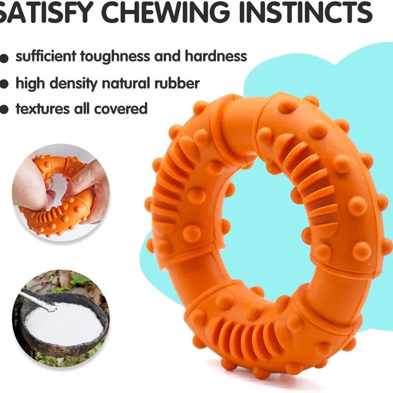 Blue hollow dog fetch stick toy on grass, showing its lightweight chewy construction for safe fetching games