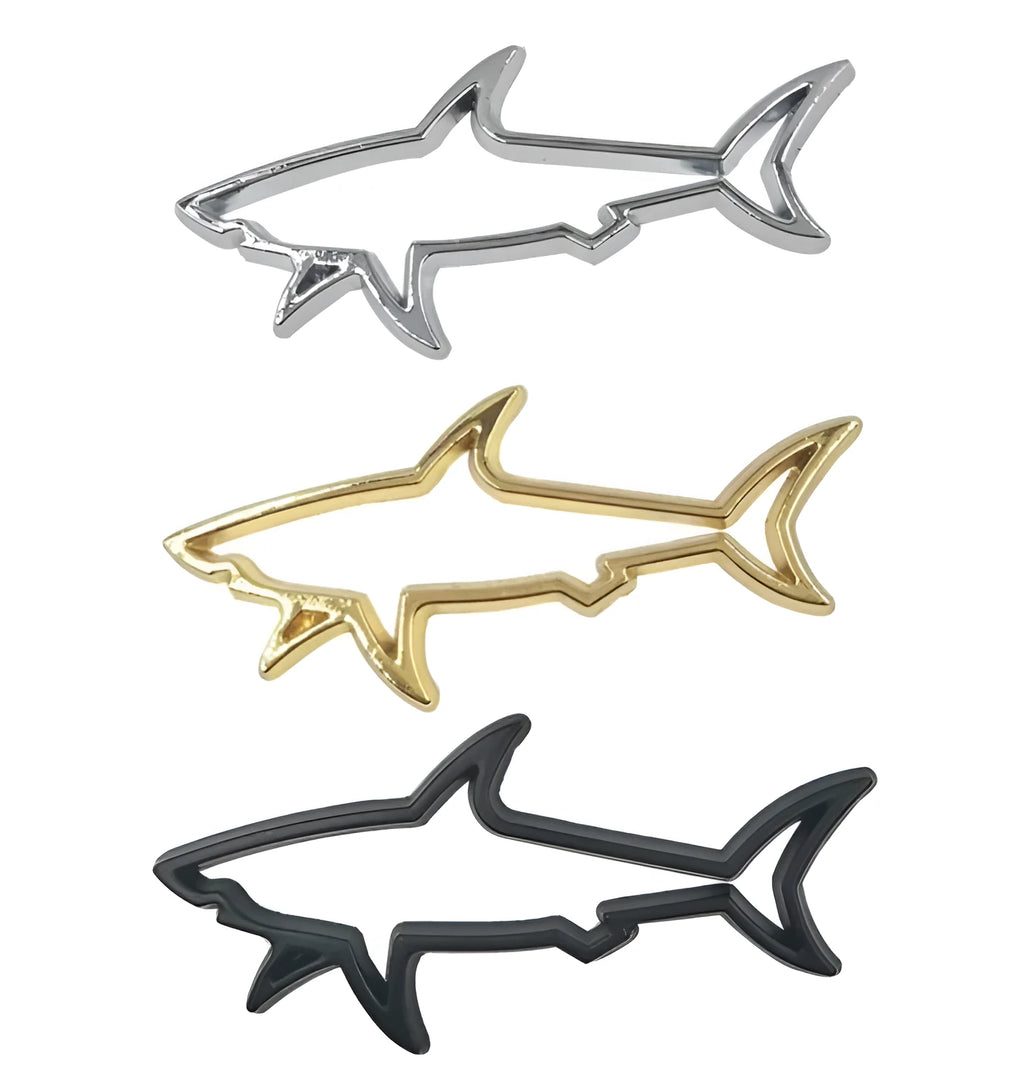 Personalised hollow shark metal decorative label in zinc alloy for car body 7.8x3.5cm silver