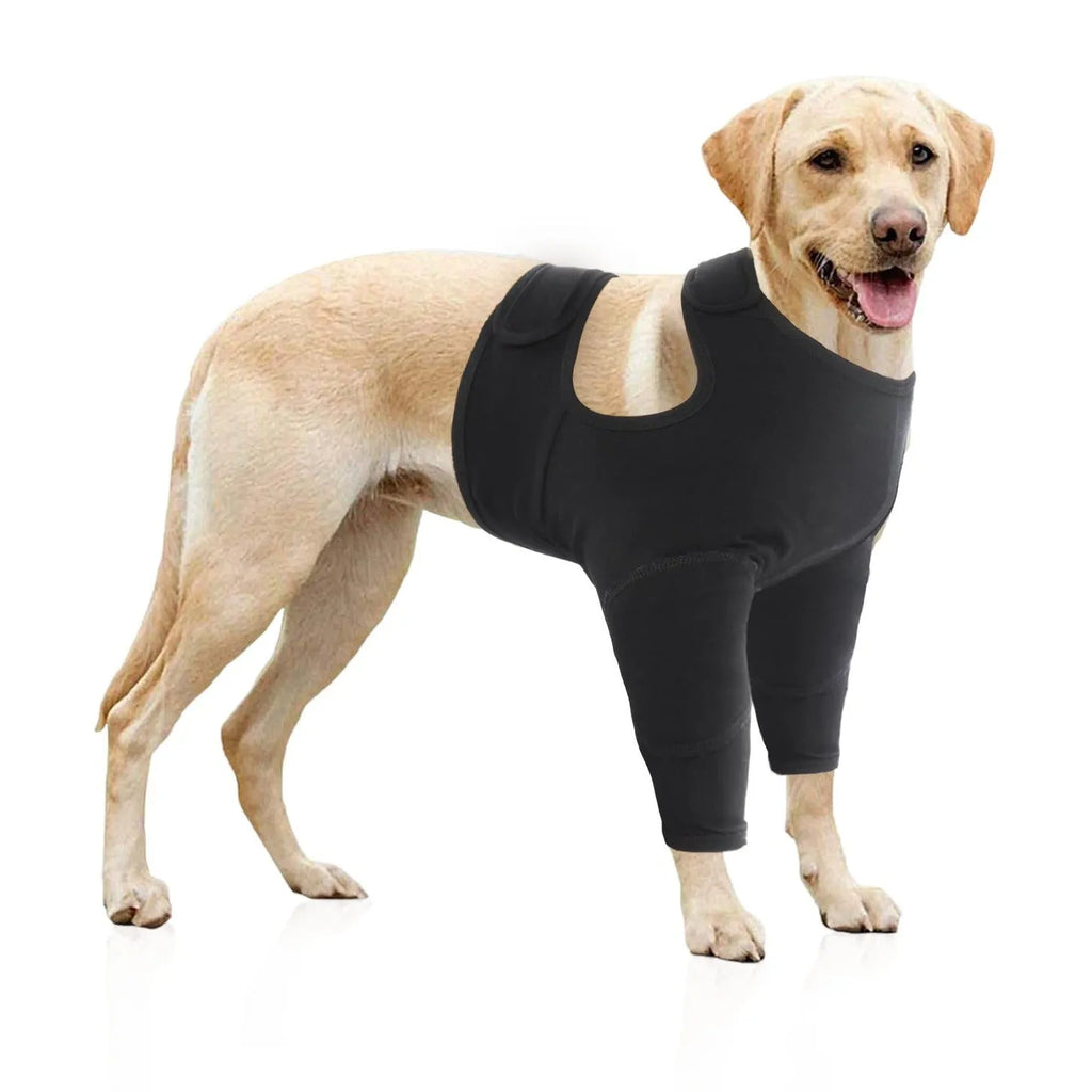 Pet protective gear double front leg cover for dogs in black polyester with six size options S to 3XL