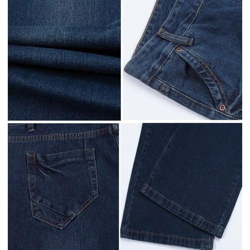 Men's loose wide-leg flared jeans in solid colour, polyester fibre construction, available in multiple waist sizes