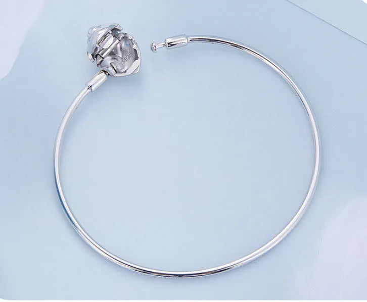 925 silver heart moonstone bracelet on white surface showing pendant and chain lengths 17cm 19cm 21cm