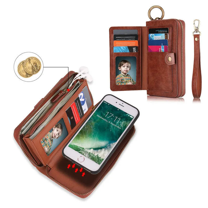 Black detachable wallet case for iPhone 6 Plus 7 Plus 8 Plus with belt clip