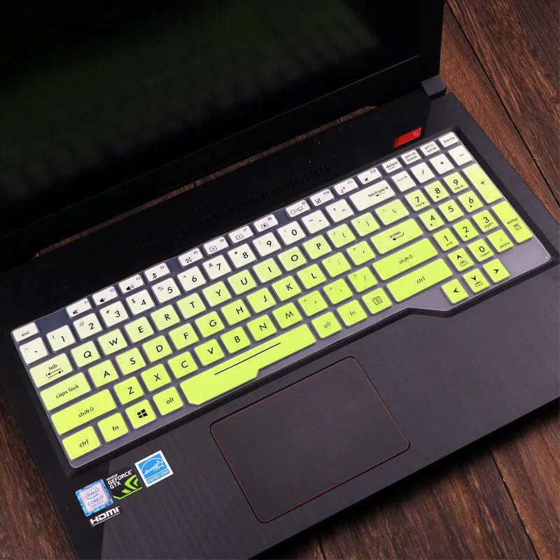 ASUS Flight laptop keyboard protective film cover in various colour options including blue, mint, and gradient patterns.