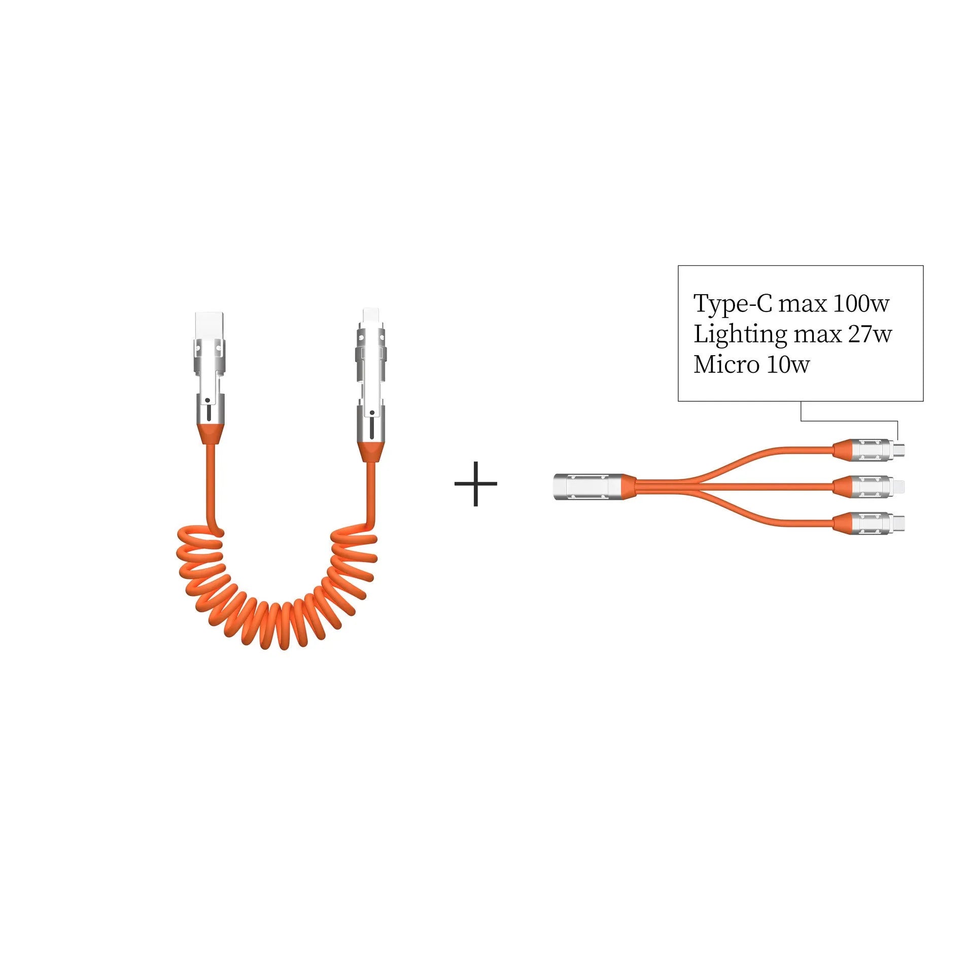 240W spring telescopic fast charge data cable with aluminium alloy body, Micro USB and Type C ports, 1m length