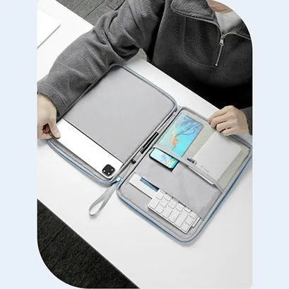 Imitation leather tablet protective case with carrying handle in light grey colour