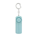 Compact pink personal safety alarm with keyring, showing dimensions and LED light.