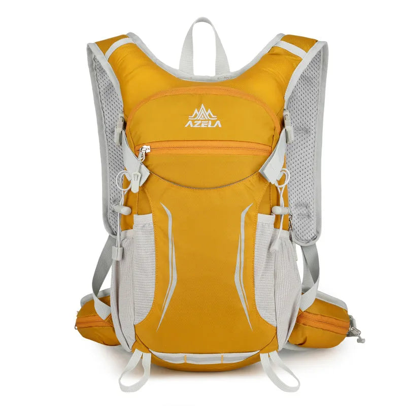 AZELA lightweight hydration backpack in breathable mesh with multiple compartments for trail running and hiking