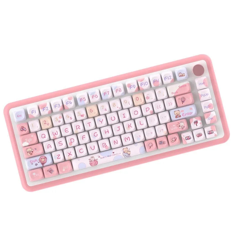 Sweet cotton candy gradient mechanical keyboard keycaps showing pink to blue colour transition