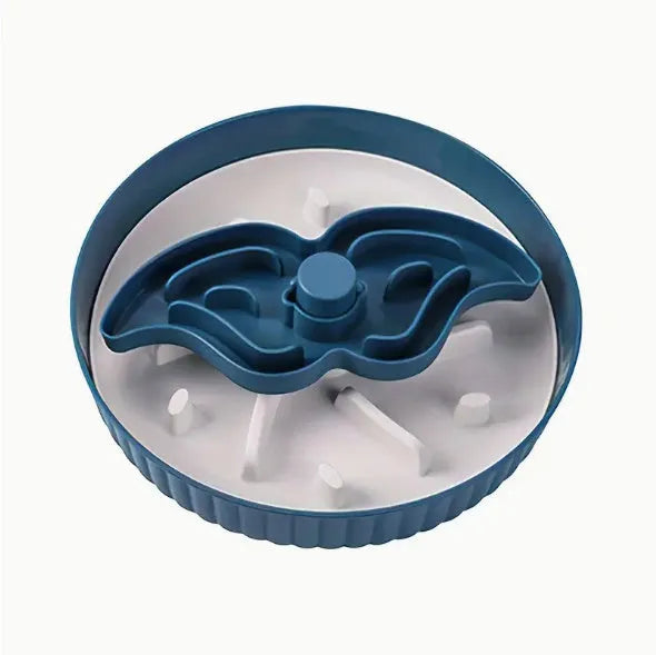 Rotating slow feed dog bowl with silicone lick mat insert in assorted colours