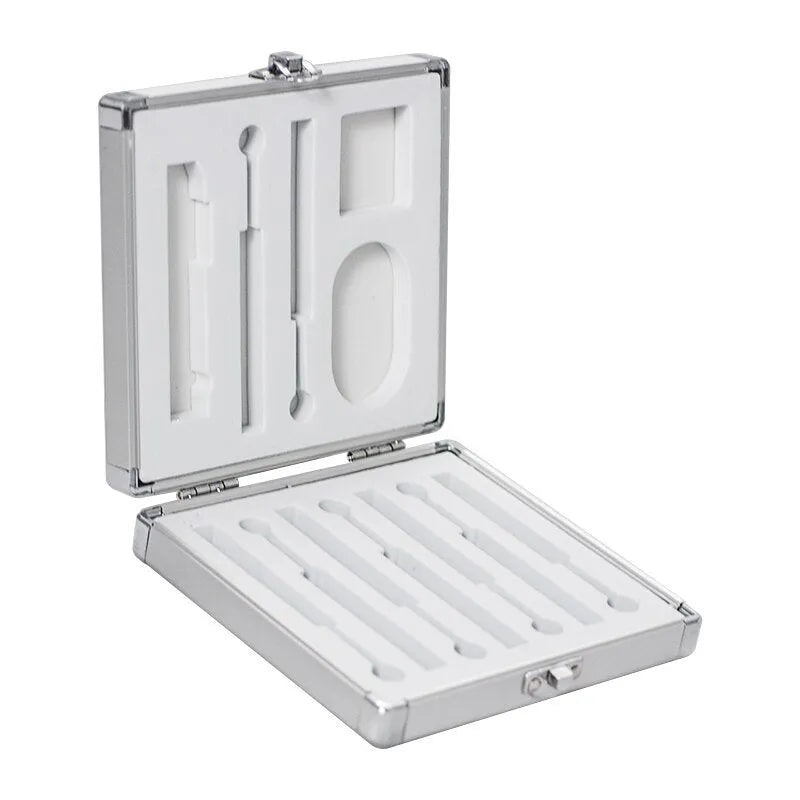 Silver aluminium storage box for soldering irons with compact dimensions