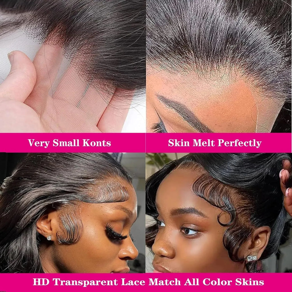 A woman modelling a black synthetic wig with medium-long curly waves and a natural hairline.