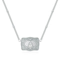 Copper letter necklace showing gold and white K electroplated finishes with alphabet charms