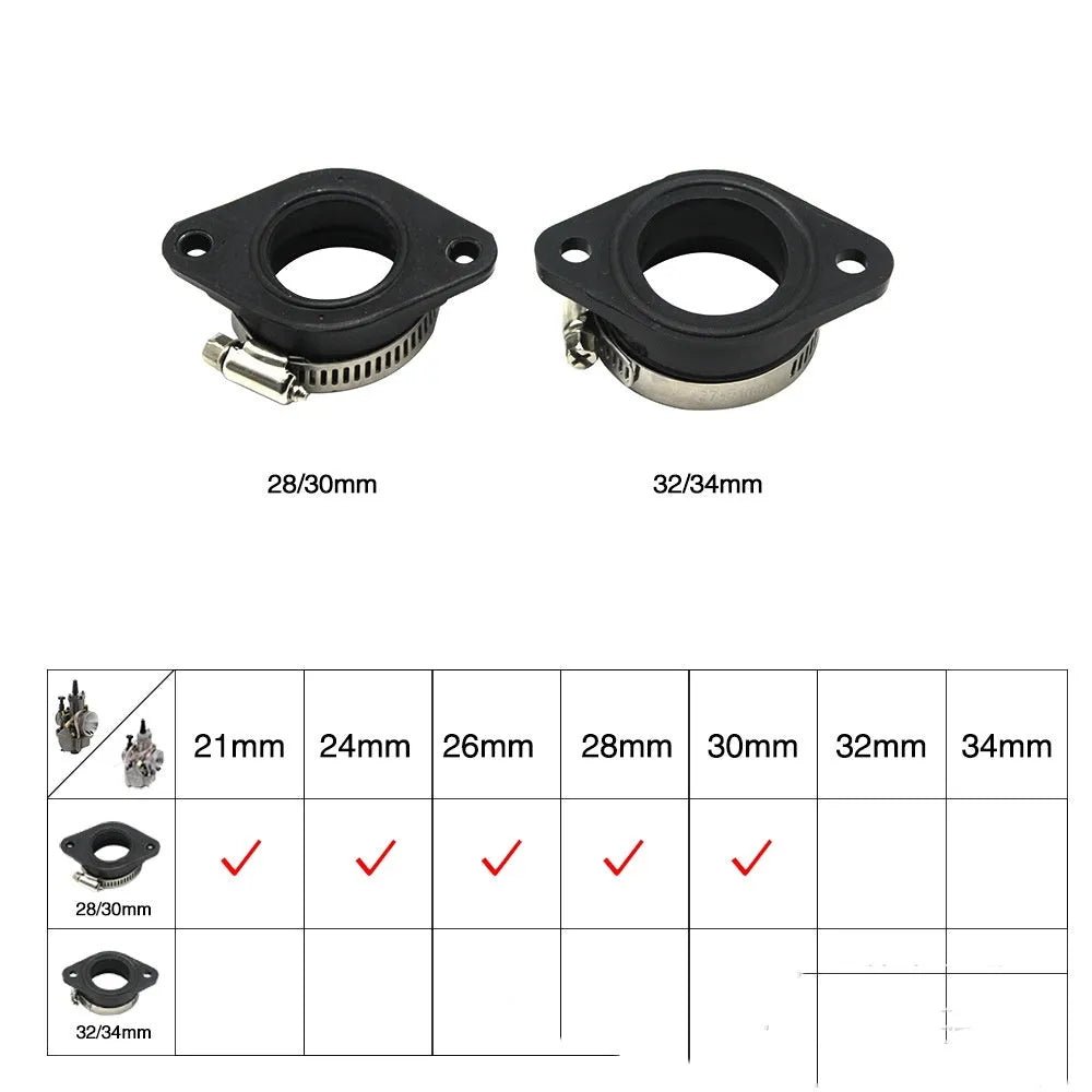 Carburetor intake tube interface adapter for UTV ATV intake manifold, with 33mm or 38mm inner diameter