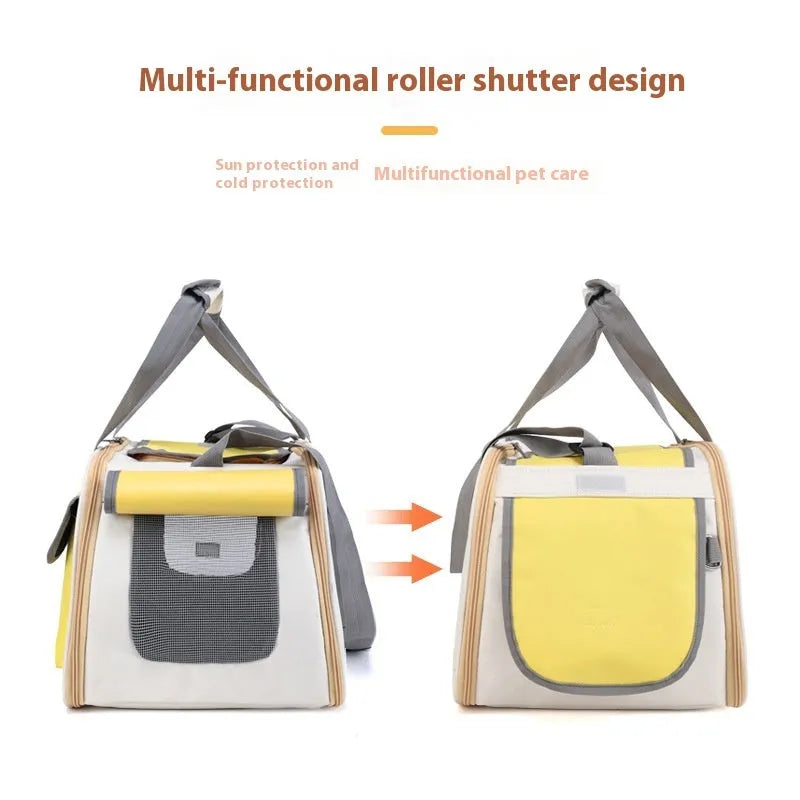 Portable foldable canvas pet bag in black colour with single shoulder strap