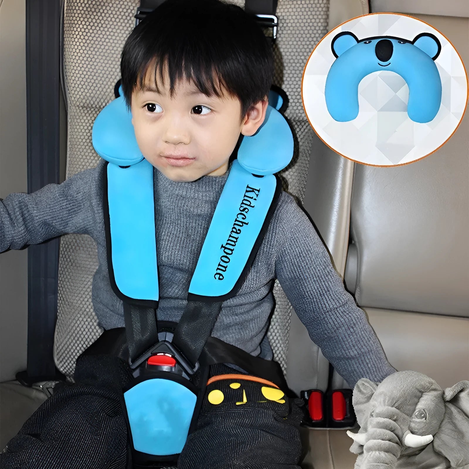 Portable child safety seat belt retainer in polyester fabric for children 12-36kg