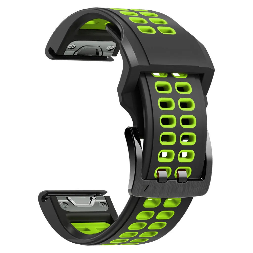 Quick-release double-row hole two-colour silicone watch strap with pin buckle