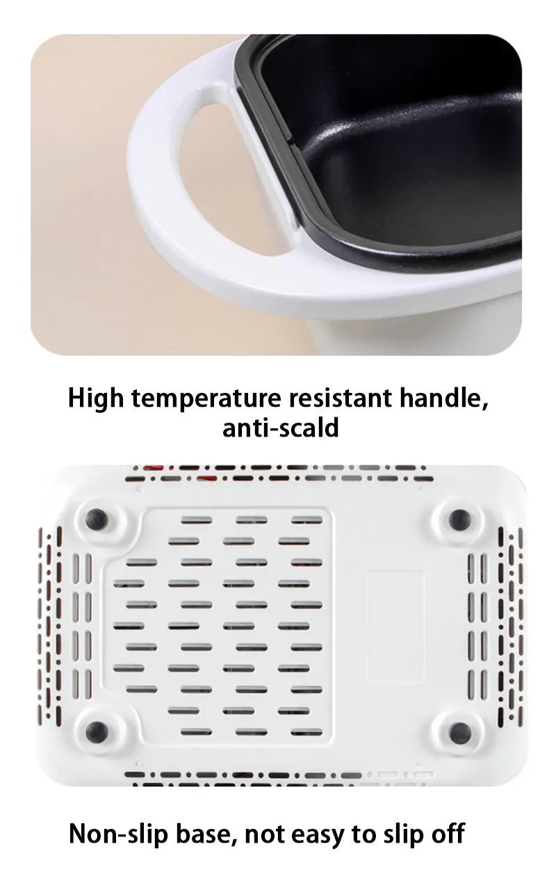 White or green dual-function electric hot pot with mechanical controls and compact design