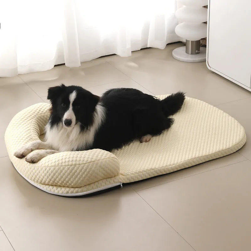 Summer pet cooling mat with ice peas filling in blue cloth, available in multiple sizes for dogs