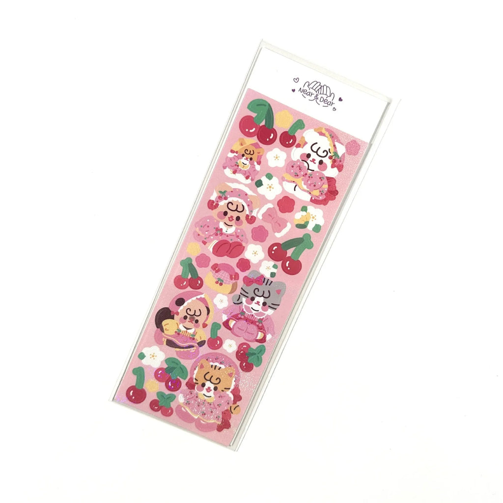 Cartoon animal PET sticker sheet in Korean style with 6.5 x 17.5cm size, black angel colour theme