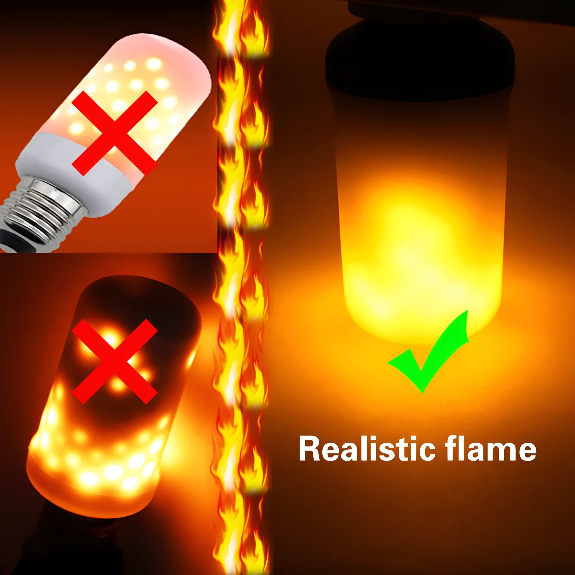 Decorative flame effect lamp with LED fake fire lighting and flickering emulation for home ambiance