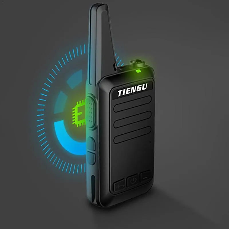 TIENGU black wireless handheld radio intercom with LED flashlight and back clip