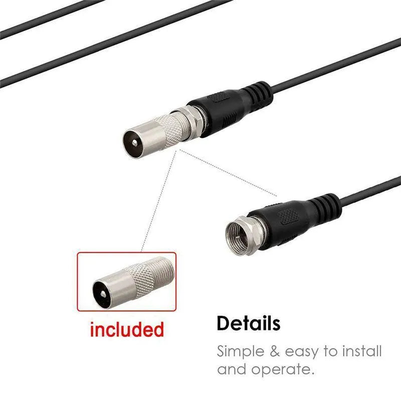 Black digital HD indoor TV antenna panel 210x120mm with 3m coaxial cable for 1080p free channels