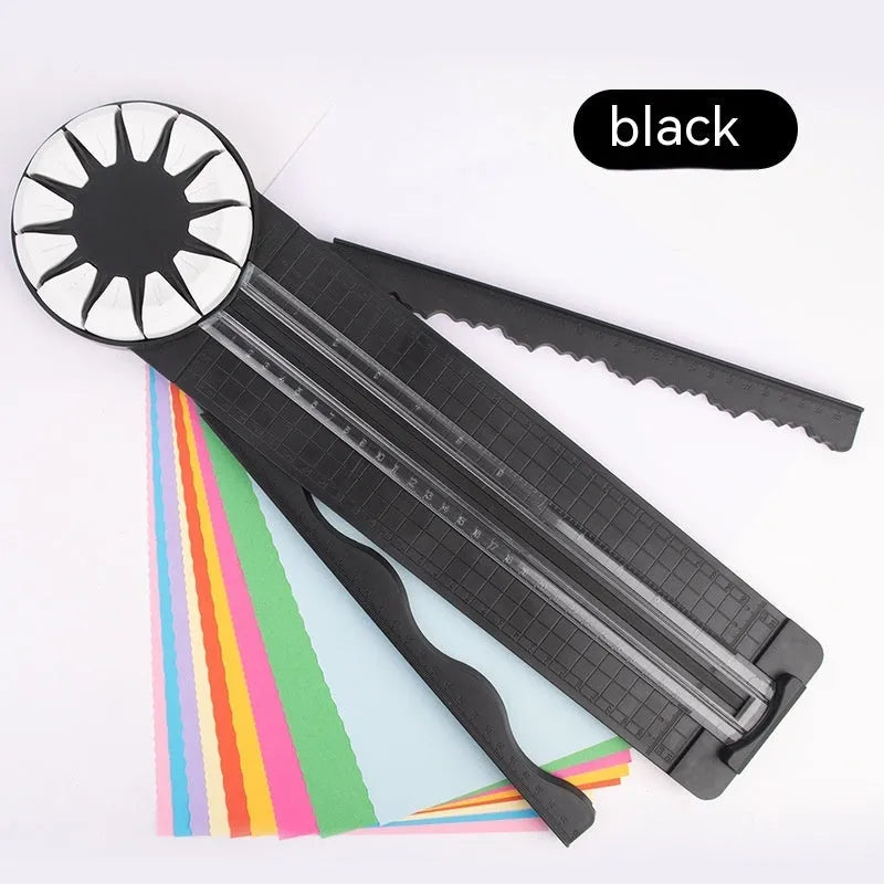 12-in-1 plastic paper cutting machine in pink colour on white background