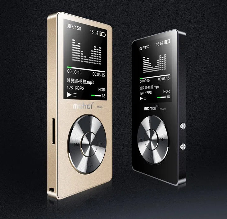 Gold metallic MP3 music player with a 1.8-inch screen and physical control buttons