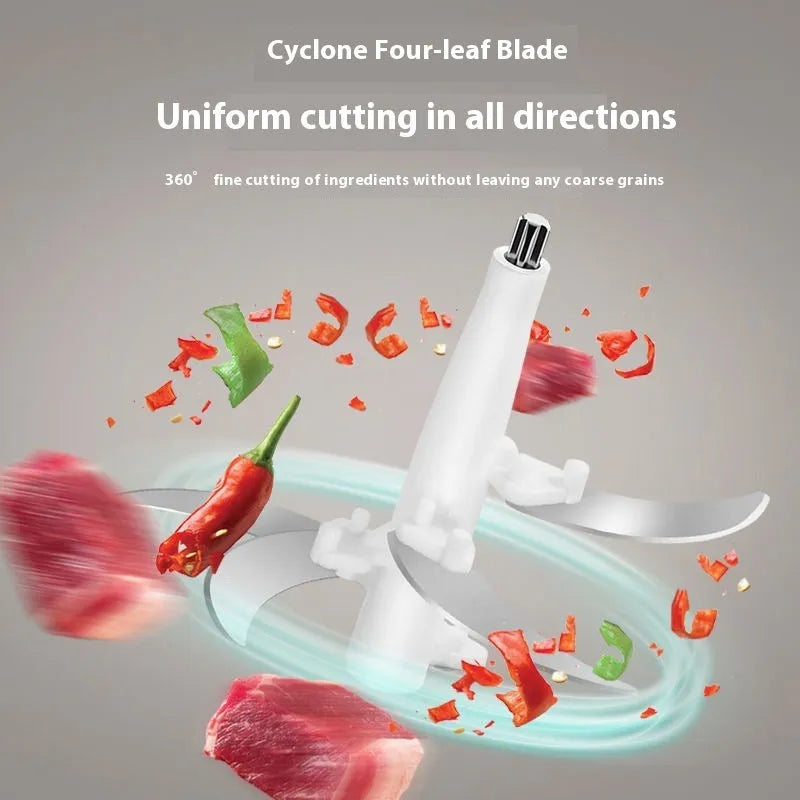 Stainless steel meat grinder with 2L capacity bowl and two knife sets