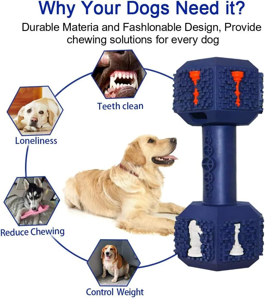 Black hollow dumbbell-shaped dog chew toy with textured ends on a plain background.