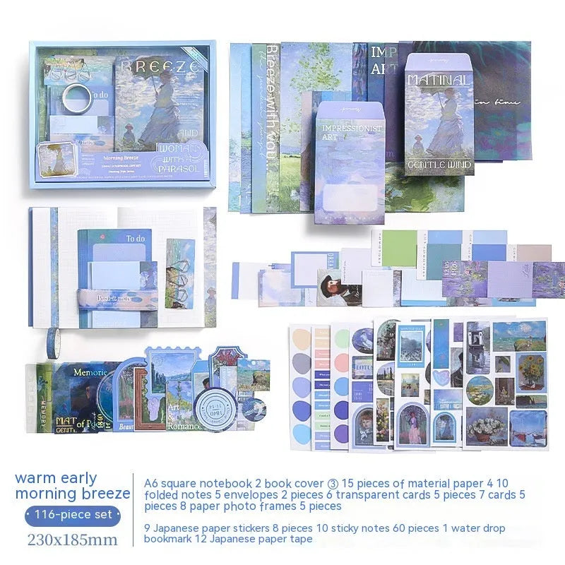 A6 grid creative journal gift box with retro artistic plaid notebook and stationery set contents