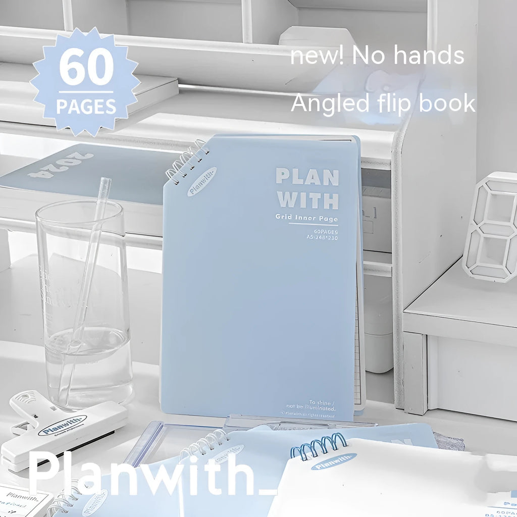 Oblique Angle Salt Series A5 and B5 student draft notebook with 60 pages, showing white and plaid blue cover options.