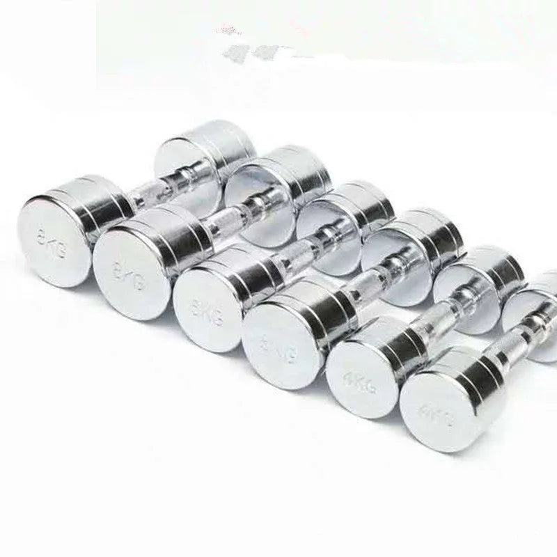 Pure steel electroplated dumbbell with silver finish and date-core rod handle