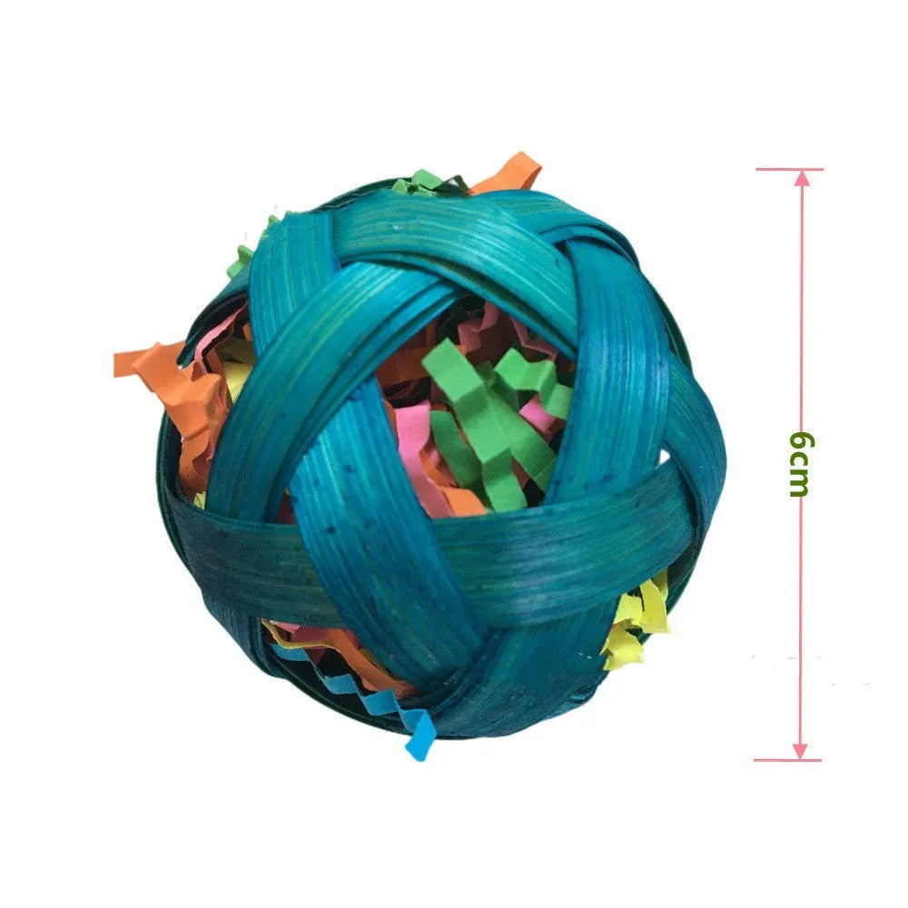 Natural bamboo woven toy ball 6cm diameter foraging toy for small pets and birds pack of 3