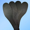 Black 3K carbon fibre full-palm running insoles for shock absorption, shown in various sizes.