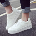 Women's solid leather platform shoes in white, side view, sizes 35-40