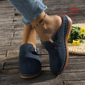Women's casual wedge slippers in light brown with cloth upper and rubber sole