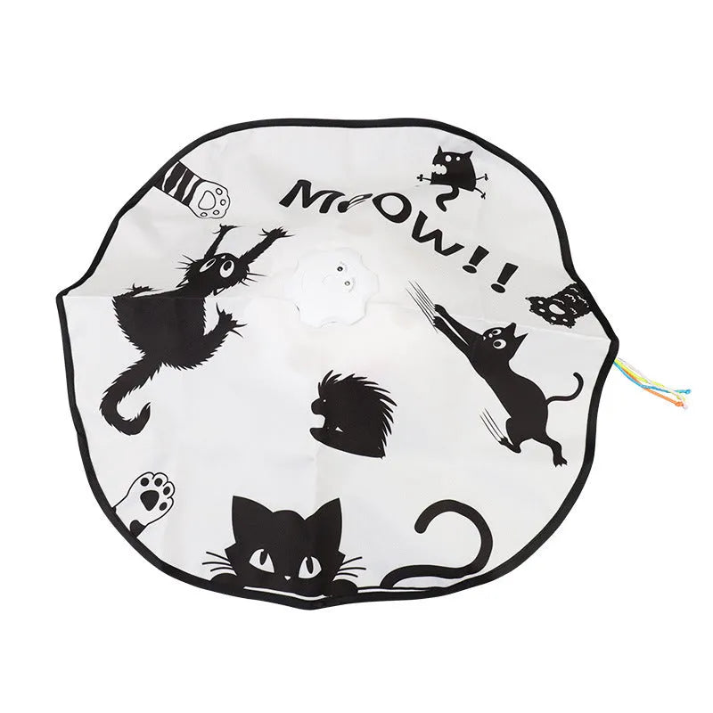 Colourful plastic cat toy with built-in teaser wand measuring 19.8 x 11.5 x 19.5cm