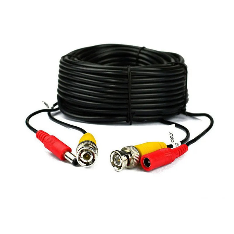 5m BNC DC power video integrated cable in black with moulded connectors for CCTV cameras