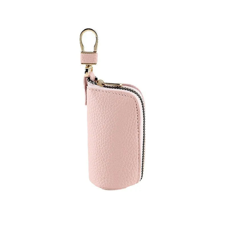 Men's black pu leather waterproof key case with zipper closure